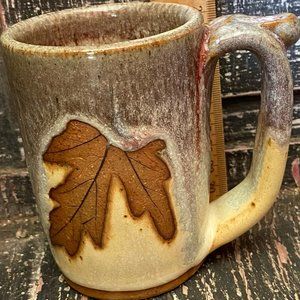 Alewine Pottery Stoneware Maple Leaf Mug Drip Glaze